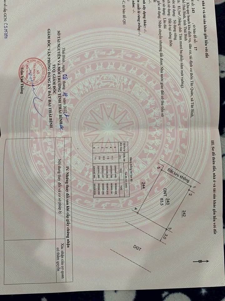 Đất tái định cư Tân Quán, 83.5m² mặt tiền 83.5m², hướng Đông Nam, giá chỉ 1.4 tỷ