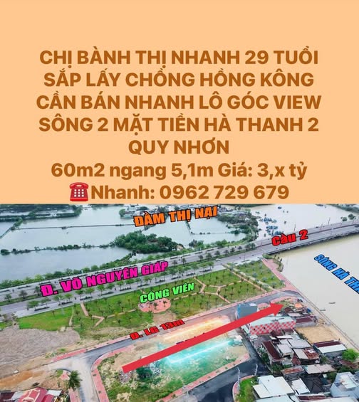 Bán nhanh lô góc 2 mặt tiền view sông Hà Thanh 2, Quy Nhơn