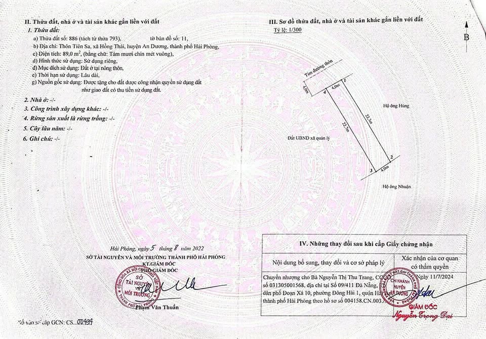 Bán đất 89m2, mặt đường 8m có vỉa hè tại Tiên Sa, An Dương, Hải Phòng