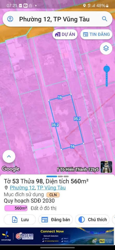 Bán gấp lô đất vuông vức 80m2 hẻm rộng 4.5m Phường 12, Vũng Tàu - Giá 599 triệu