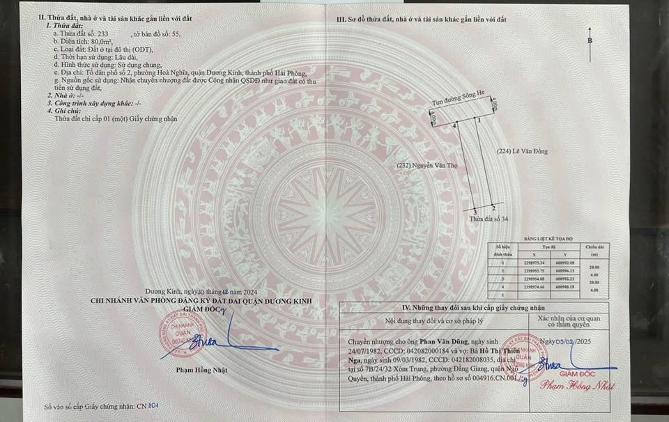 Bán đất mặt đường Sông He, Dương Kinh, Hải Phòng - 80m², hướng Tây Bắc