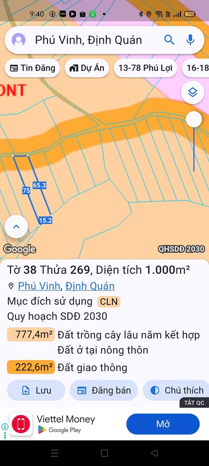 Mảnh đất 15x65m vuông vức tại Phú Vinh, Đồng Nai - Cơ hội đầu tư sinh lời