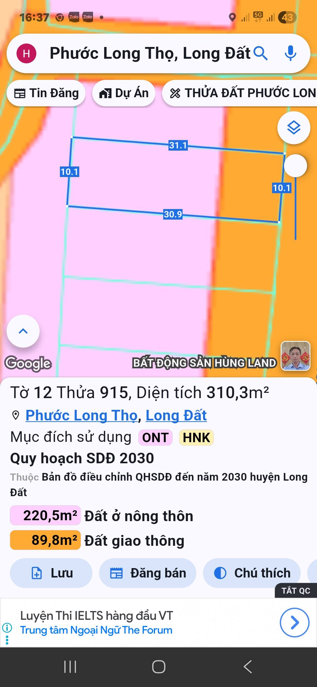 Bán đất mặt tiền Tỉnh lộ 997, xã Phước Long Thọ, Đất Đỏ - giá 1.7 tỷ