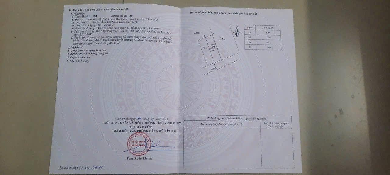 Đất vàng 90m2, mặt tiền 5m, đường ô tô tránh nhau tại Vĩnh Phúc