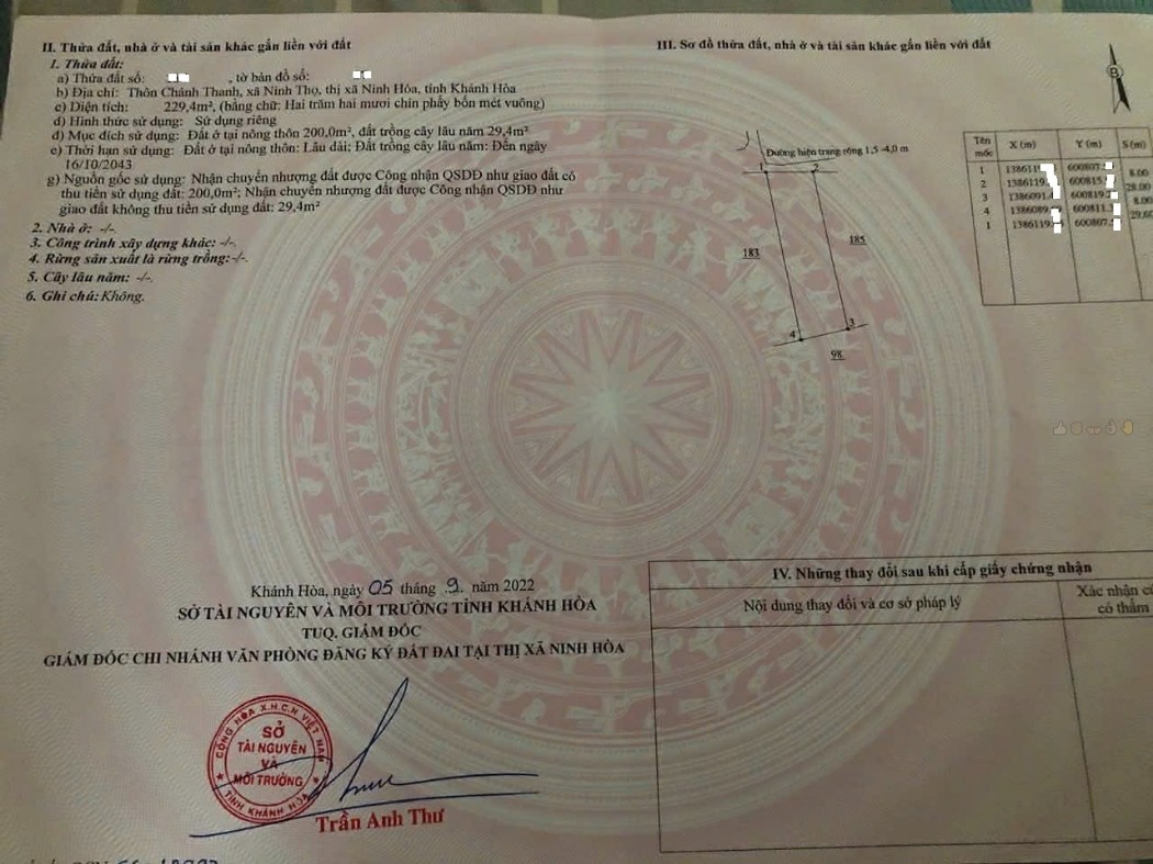 Bán lô đất vàng 229.4m² tại Ninh Thọ, Ninh Hòa - Cơ hội đầu tư sinh lời