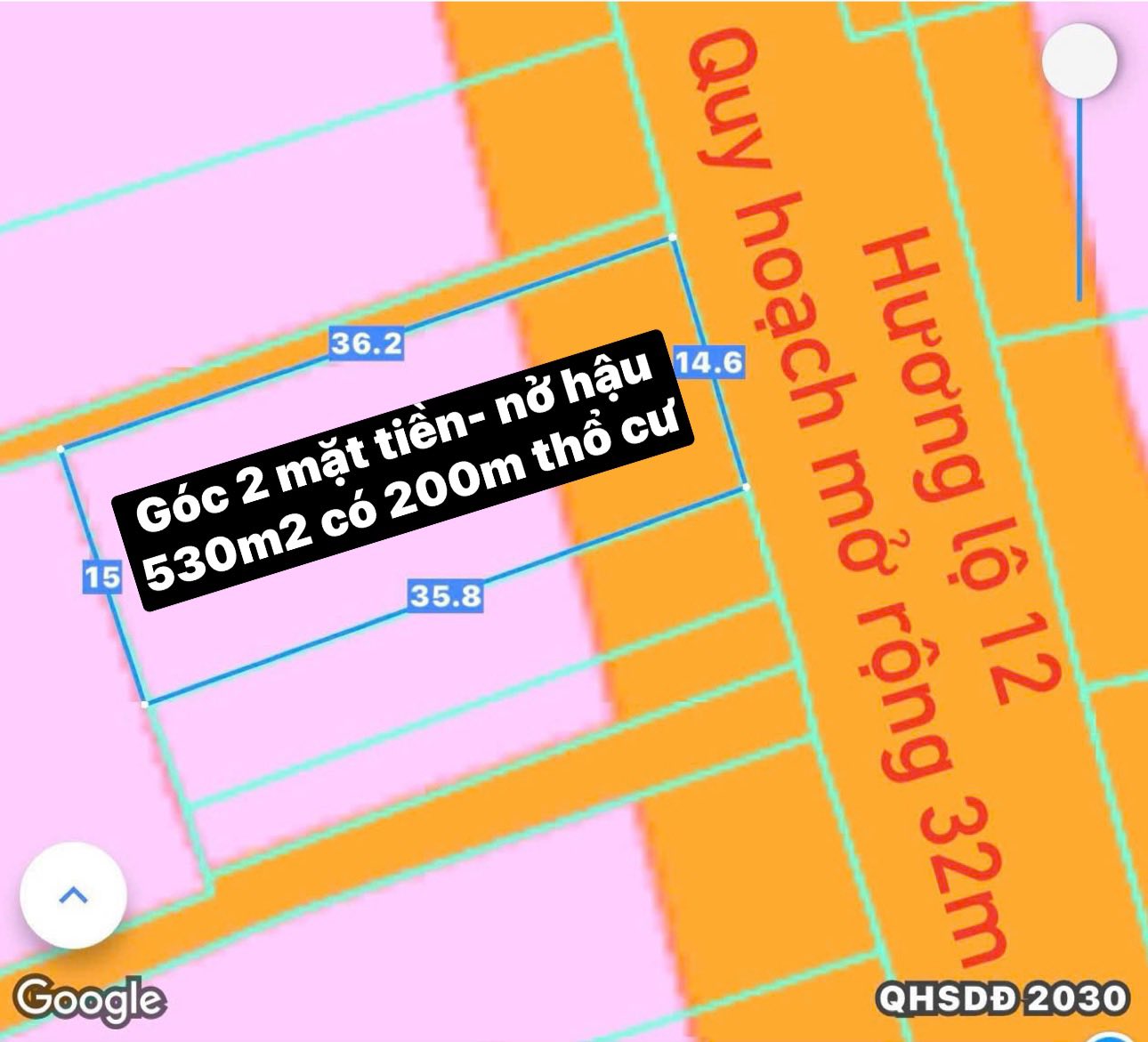 Đất vàng Long Phước góc 2 mặt tiền, sẵn thổ cư, sổ riêng 530m2, đầu tư sinh lời