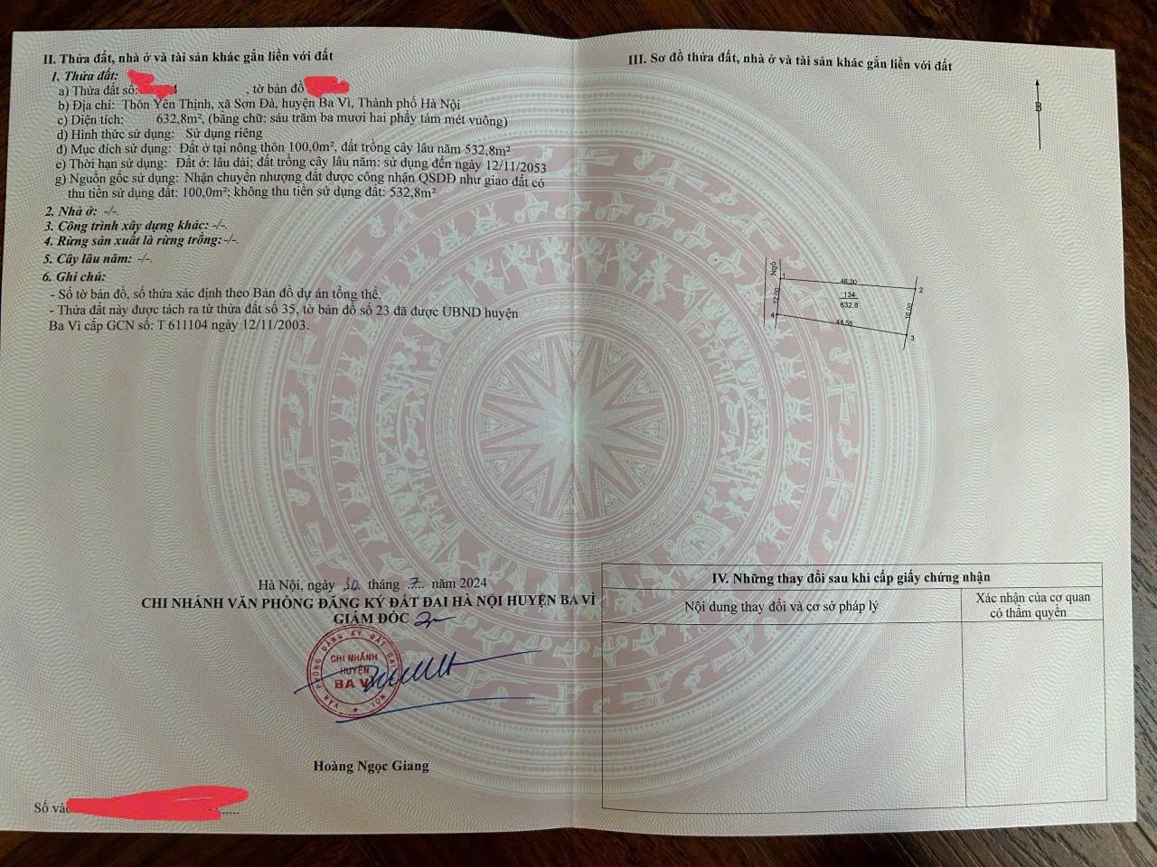 Bán đất Yên Thịnh, Ba Vì, Hà Nội mặt tiền 12m, nở hậu 16m, 630m2