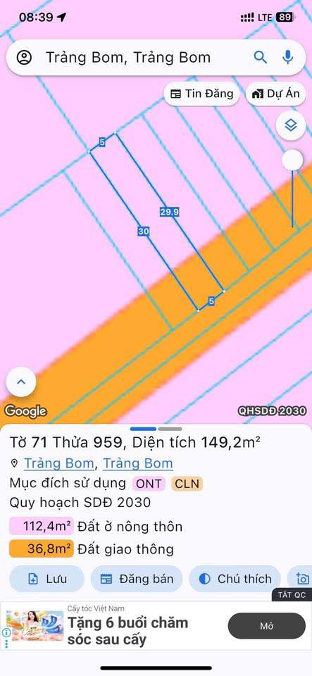 Đất Sông Trầu, Trảng Bom - Mặt tiền đường 5m, sổ riêng thổ cư, giá tốt