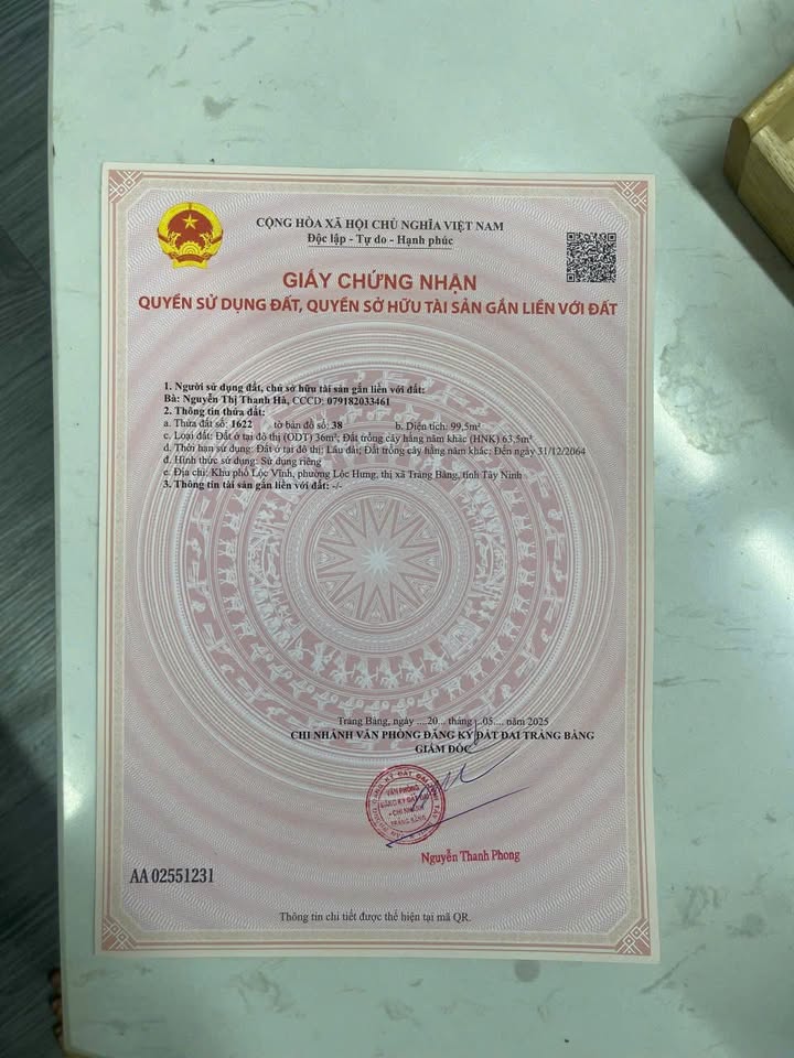 Bán đất Trảng Bàng, 100m2, sổ hồng riêng, gần chợ, trường học, giá chỉ 750 triệu