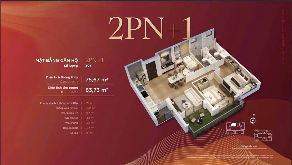 Bán nhanh căn hộ 2 ngủ Diamond Hill, trung tâm Bắc Sơn, Thái Nguyên