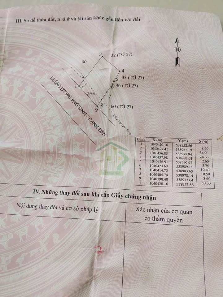 Bán đất trên Tỉnh lộ 980, gần kề Đền và chợ Phó Sinh sầm uất