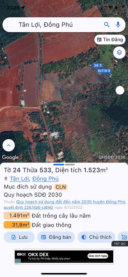 Bán đất Tân Lợi, Đồng Phú, 1.5 sào, chỉ hơn 300 triệu