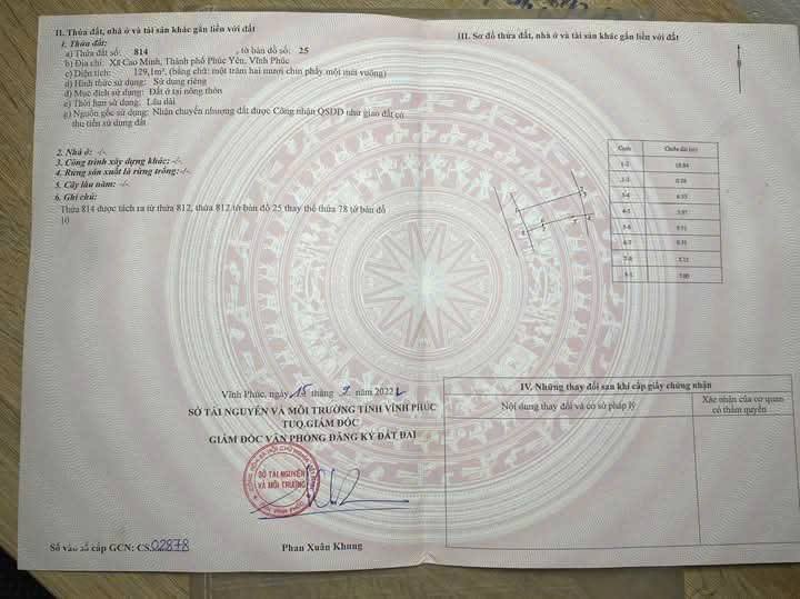 Bán đất TDP Đức Cung, Xuân Hòa, Phúc Yên - 129m2, mặt tiền 7m, ô tô vào tận đất