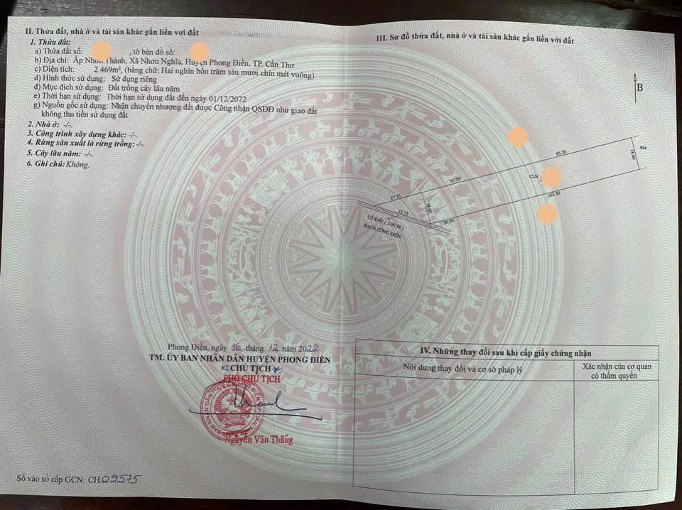 Bán vườn 2469m2 tặng nhà 120m2, hướng Tây Nam, gần QL61C, Cần Thơ