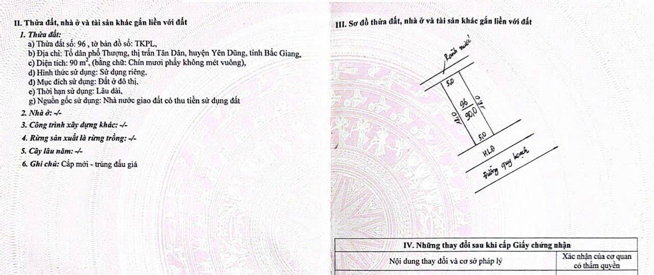 Bán đất đấu giá Thượng, Tân An, Yên Dũng, mặt tiền 5m, sổ đỏ sẵn