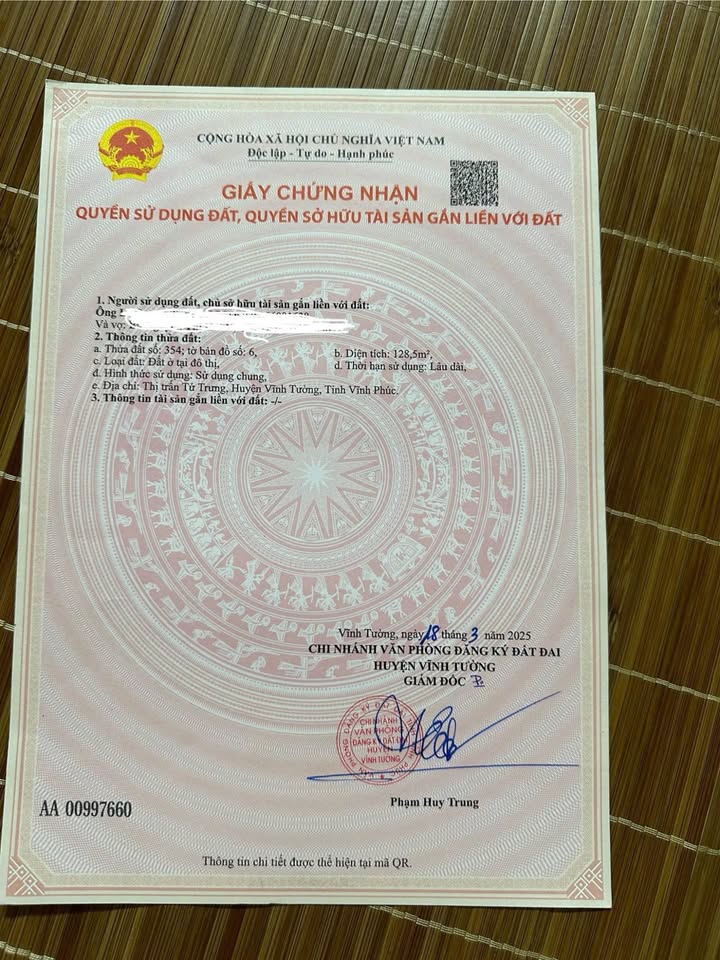 Chính chủ chào bán gấp lô đất vuông vắn, Vũ Di, Vĩnh Phúc