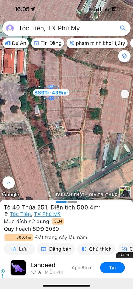 Bán đất Tóc Tiên, Bà Rịa, Vũng Tàu 20m x 25m, sổ riêng, giá 760 triệu