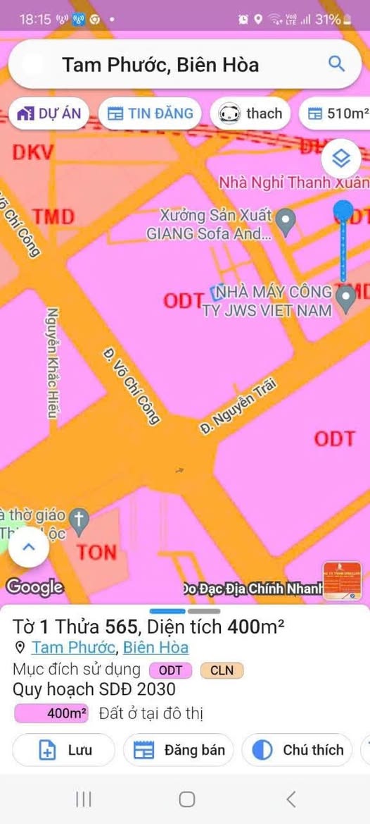 Đất vàng Biên Hòa, diện tích 20x20m vuông vắn, sổ riêng, giá 2.2 tỷ