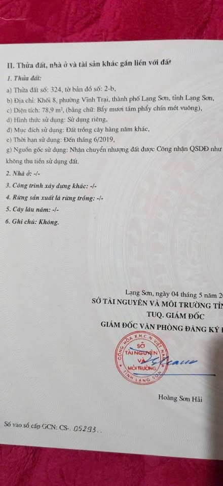 Mảnh đất vườn rộng 78.9m2, với mặt tiền 4.5m, tọa lạc tại ngõ 12 Ngô Quyền, phường Kỳ Lừa, tỉnh Lạng Sơn