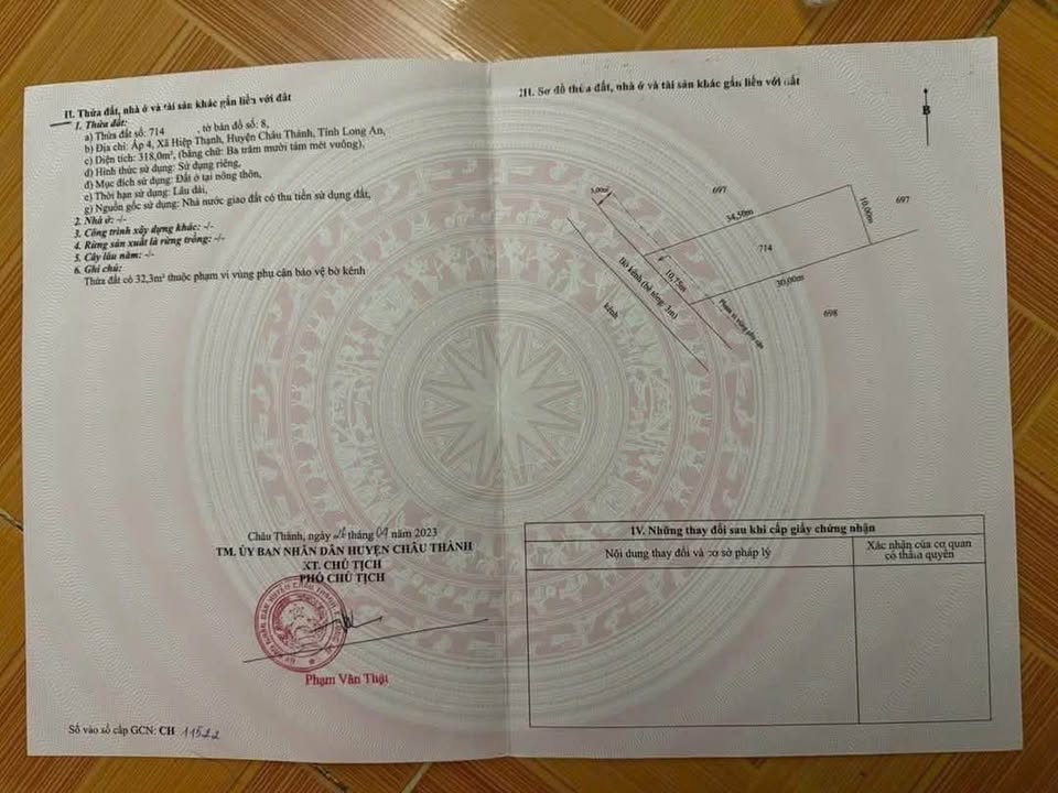 Đất vườn 1000m2, 318m2 thổ cư tại Tầm Vu, Long An, gần Quốc Lộ 50B