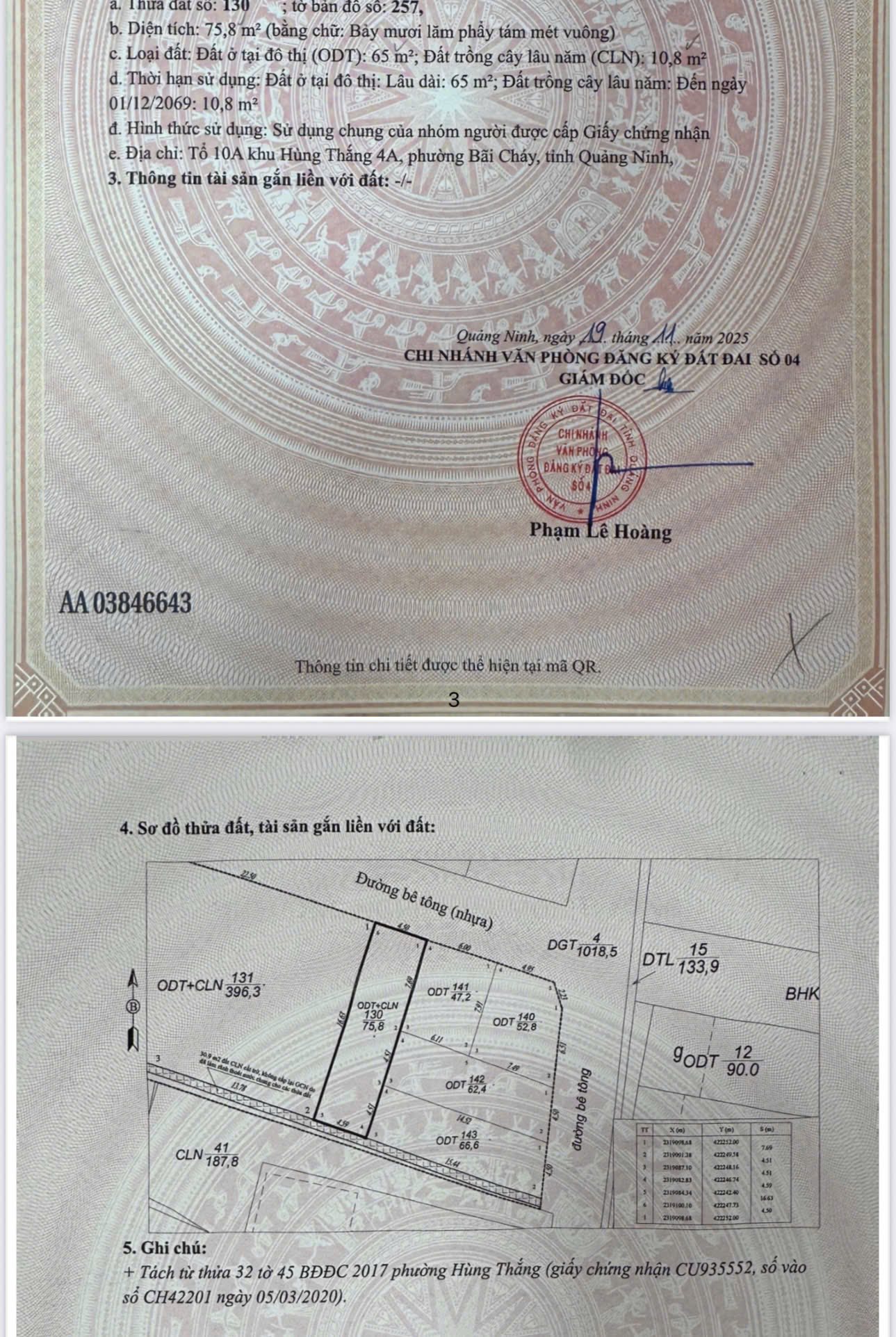 Bán 2 lô đất F0 75m2/lô, sổ mới, gần chợ Hùng Thắng, Hạ Long