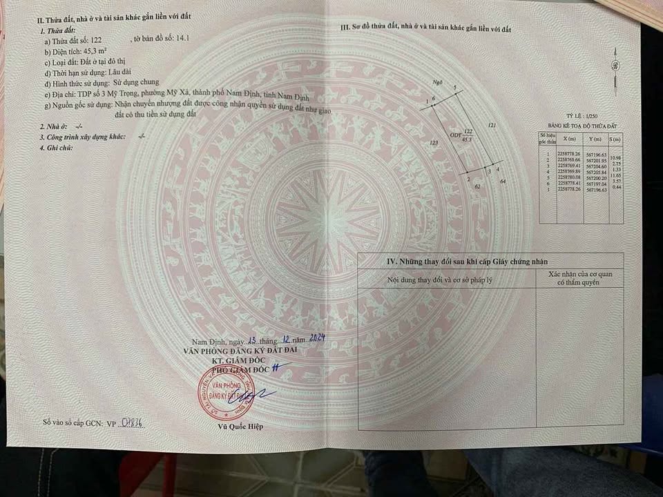 Bán đất Mỹ Xá, Nam Định 45,3m2, mặt tiền 4m, hướng Tây Bắc