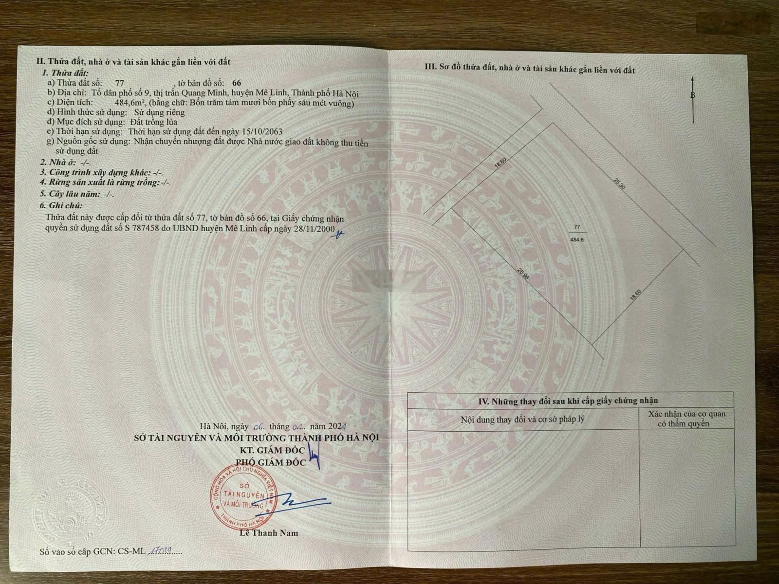 Bán đất lúa nước tại Quang Minh, Mê Linh, Hà Nội, 500m2, giá tốt 2 triệu / m2