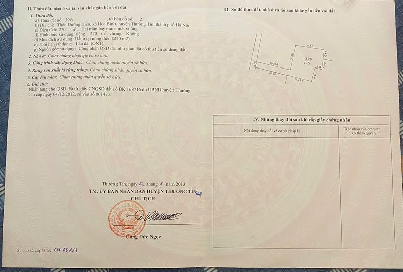 Nhà đất Thường Tín 270m2 giá hời, chủ gấp đi định cư