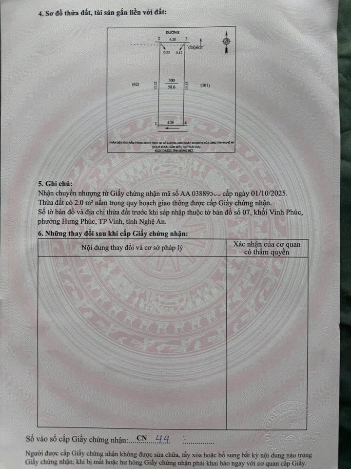 Bán đất thổ cư 58.6m2, đường 4m thông tại phường Trường Vinh, thành phố Vinh