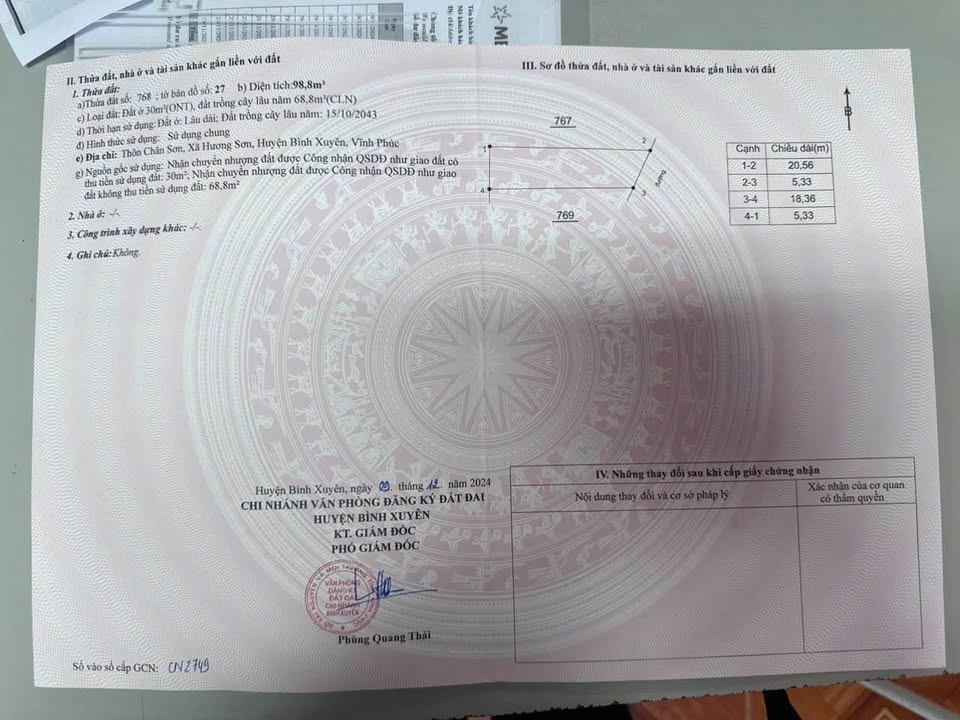 Bán gấp lô đất 98.8m2 tại Chân Sơn, Hương Sơn, Bình Xuyên, Vĩnh Phúc