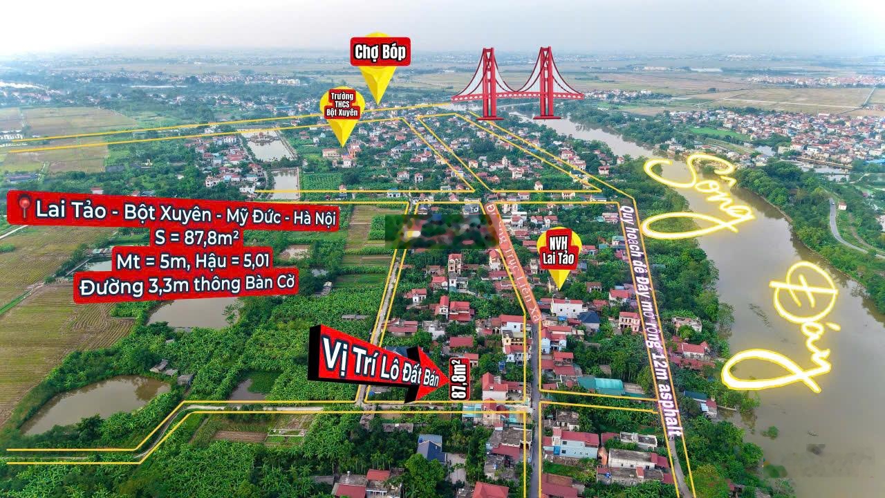 Bán Đất Bột Xuyên Mỹ Đức 87,8m² Thổ Cư 100%, Đường 3m Ô Tô, Giá Tốt Hơn 1.55 Tỷ