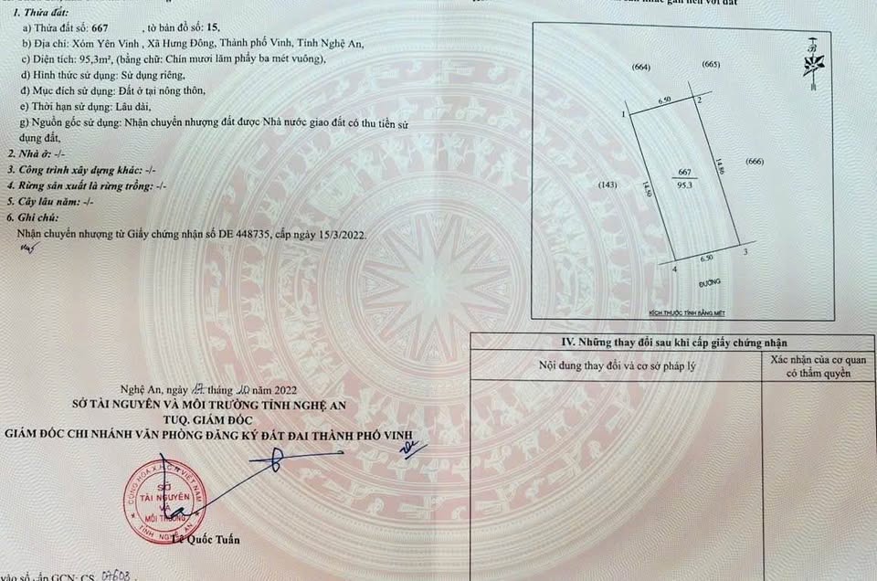 Bán đất Hưng Đông, thành phố Vinh, 95.3m2, mặt tiền 6.5m, hướng Đông Nam mát mẻ