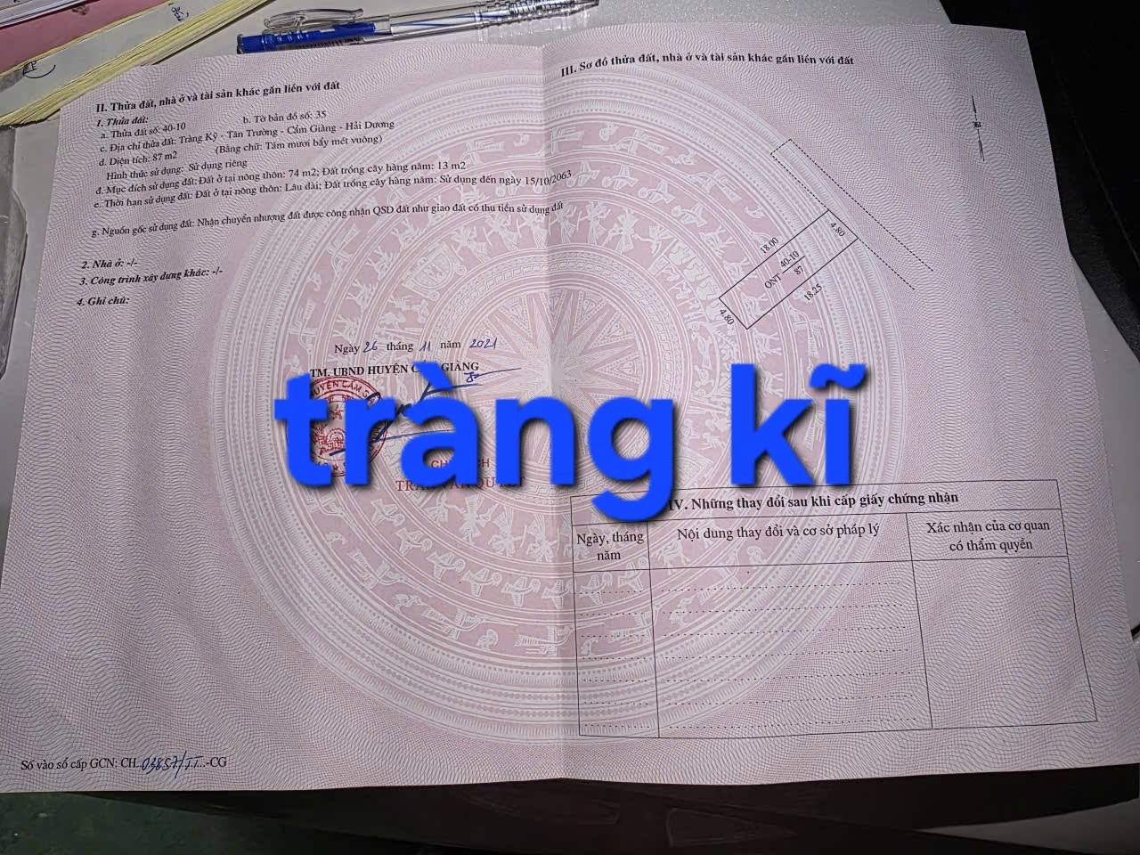 Đất vàng khu công nghiệp Tân Trường, Cẩm Giàng, mặt tiền 4.8m, đường ô tô tải, giá chỉ 1.x tỷ
