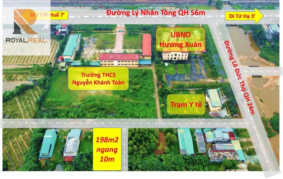Bán lô góc khu quy hoạch Hương Xuân - 198m2, mặt tiền 10m, giá hơn 2 tỷ