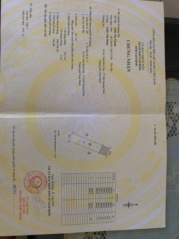 Nhà 1 tầng 56m² mặt ngõ Trần Bích San, Nam Định giá tốt, hướng Đông Bắc