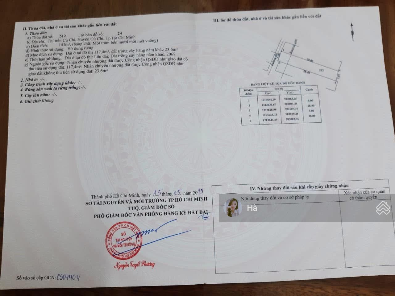 Bán nhanh miếng đất gia đình 141m2 thị trấn Củ Chi, cần tiền để lại 1 tỷ