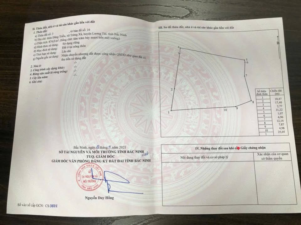 Bán gấp lô đất full thổ cư tại Đăng Triều, Lương Tài, Bắc Ninh, diện tích 874m2