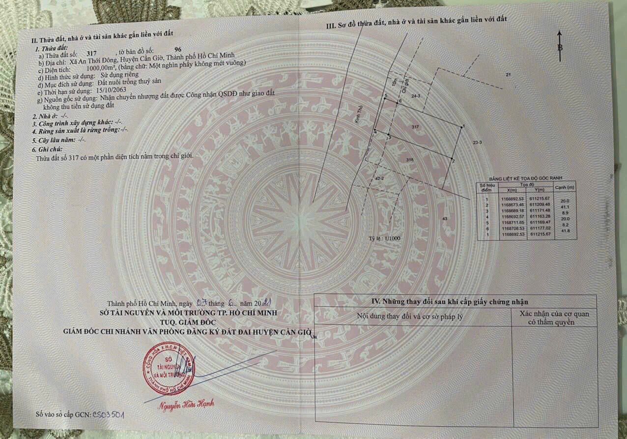 Đất vườn Cần Giờ 1000m2 vuông vức, view sông, sổ hồng chính chủ