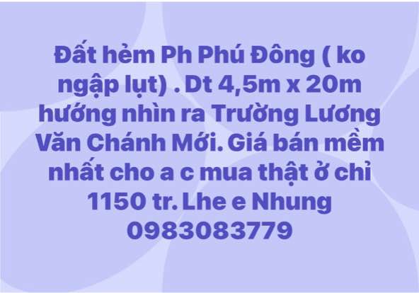 Cơ hội sở hữu ngay lô đất đẹp tại hẻm Phú Đông, thành phố Tuy Hòa, tỉnh Phú Yên