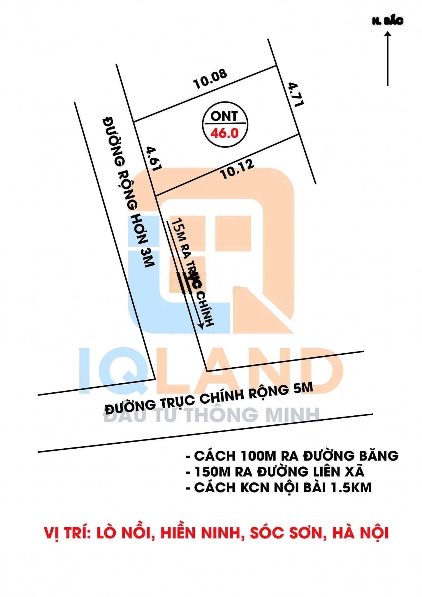 46m full thổ cư tại: Lò Nồi- Hiền Ninh- Sóc Sơn ( xã nội bài) Hà Nội - MT: 4,50m hậu 4,60m (nở hậu)