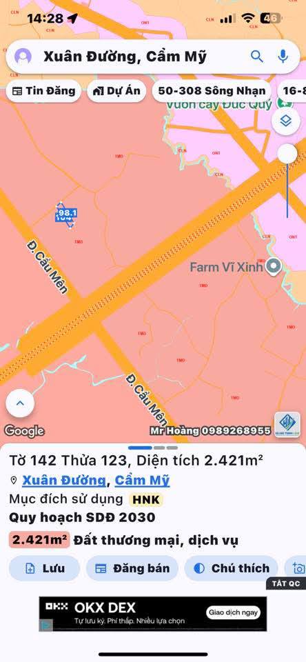 Đất thương mại dịch vụ 2421m2 ngay cổng Sân bay Long Thành, sổ trọn 3 tỷ