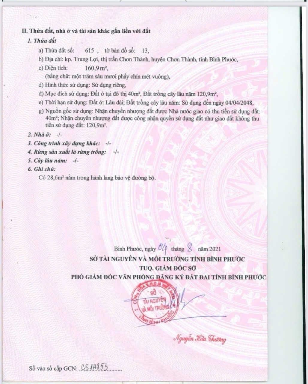 Đất Chơn Thành 5m x 32m, sổ hồng sẵn sàng, cơ hội đầu tư không thể bỏ lỡ