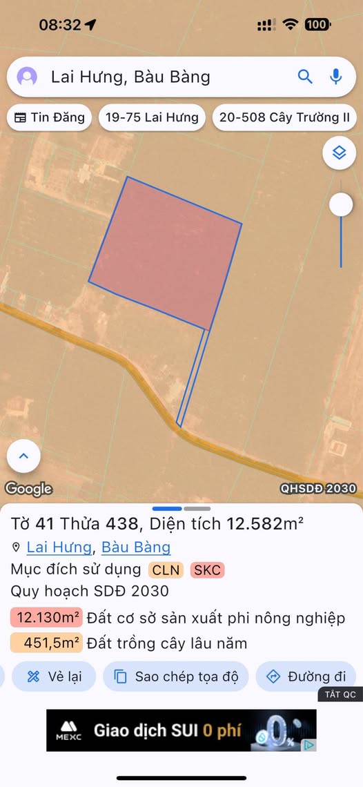 Bán đất Lai Hưng, Bàu Bàng 1,3 ha, sẵn 8000m2 đất cơ sở sản xuất phi nông nghiệp