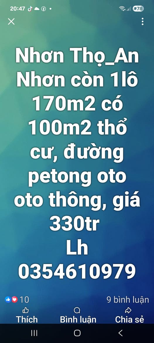 Bình Định, đất 170m2, 330 triệu, ô tô thông thoáng, cơ hội đầu tư không thể bỏ lỡ
