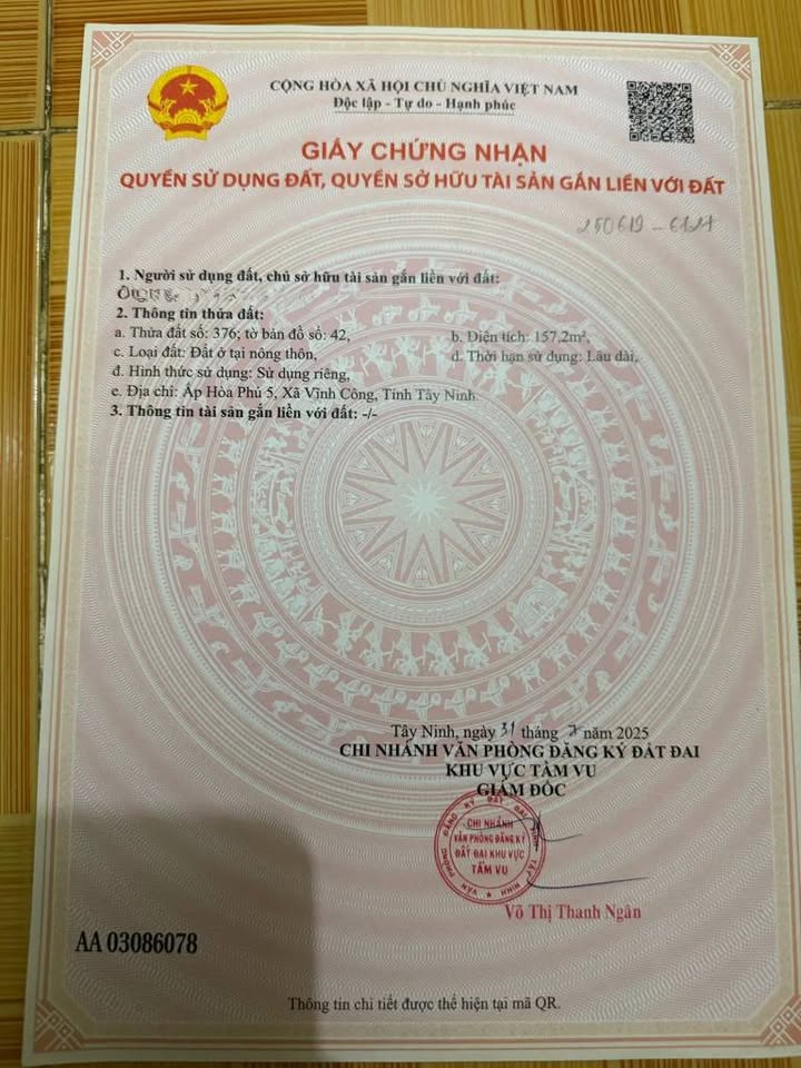 Cơ hội sở hữu ngay lô đất thổ cư vuông vắn 5mx33m tại ấp 5 Hoà Phú