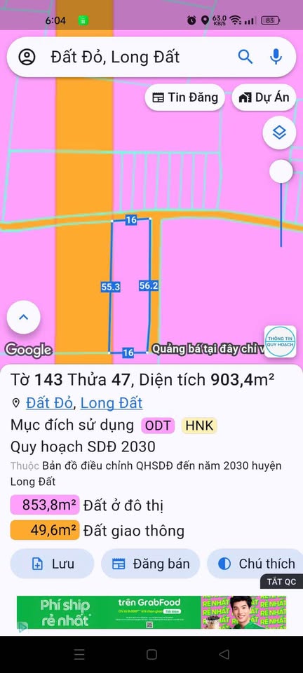 8 lô đất thổ cư 80m2 tại trung tâm Thị trấn Đất Đỏ, Bà Rịa - Vũng Tàu