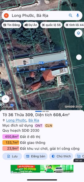 Đất mặt tiền Hương Lộ 2, Bà Rịa, 6,2 tỷ sở hữu ngay 608m² đất vàng