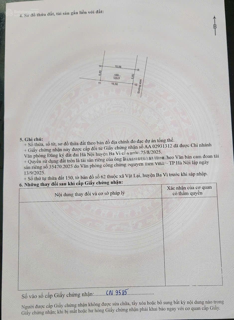 Bán đất Vật Lại, Ba Vì, Hà Nội, 1,3 tỷ, 105,5m2, giá ưu đãi đẹp