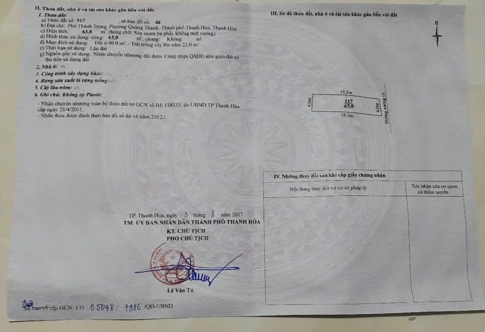 Bán đất phố Thành Trọng, Quảng Thành, 63m2, mặt tiền 4m, hướng Đông Nam