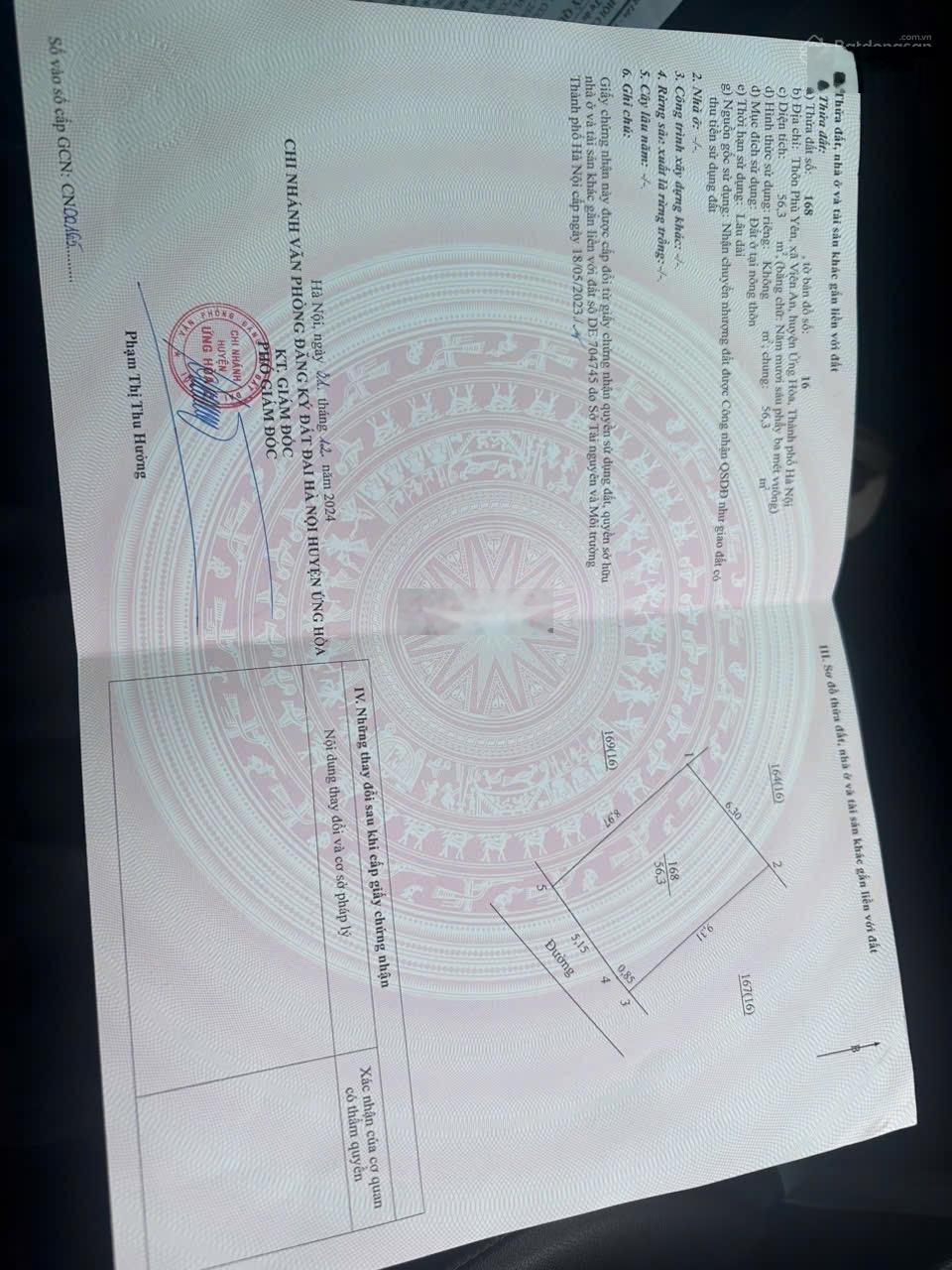 BÁN 56m ĐẤT XÃ PHÙ YÊN, VIÊN AN, ỨNG HÒA, HÀ NỘI giá :hơn 800tr Đường ô tô vào tận đấ